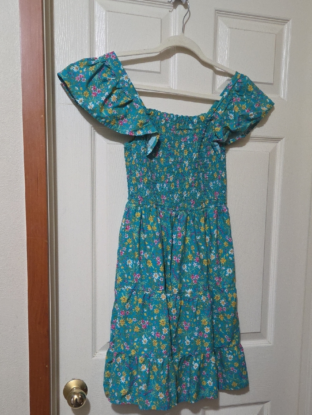 Time and Tru Teal Floral Smocked Sundress